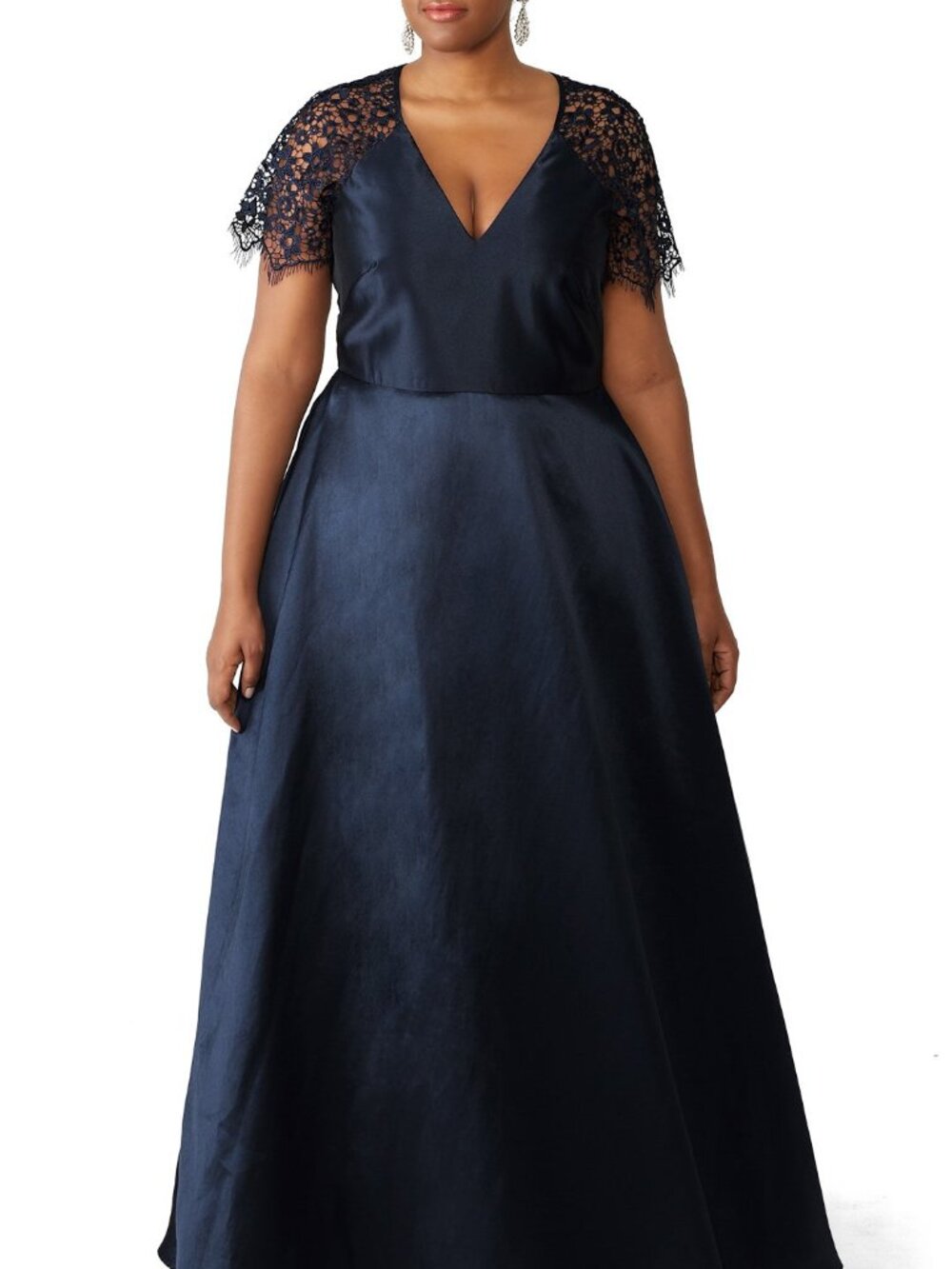 Navy Lace Sleeve Gown